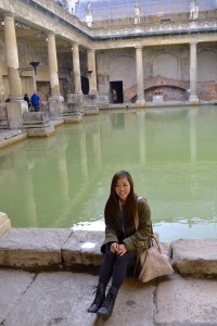 sitting and relaxing at the Roman Baths in Bath!